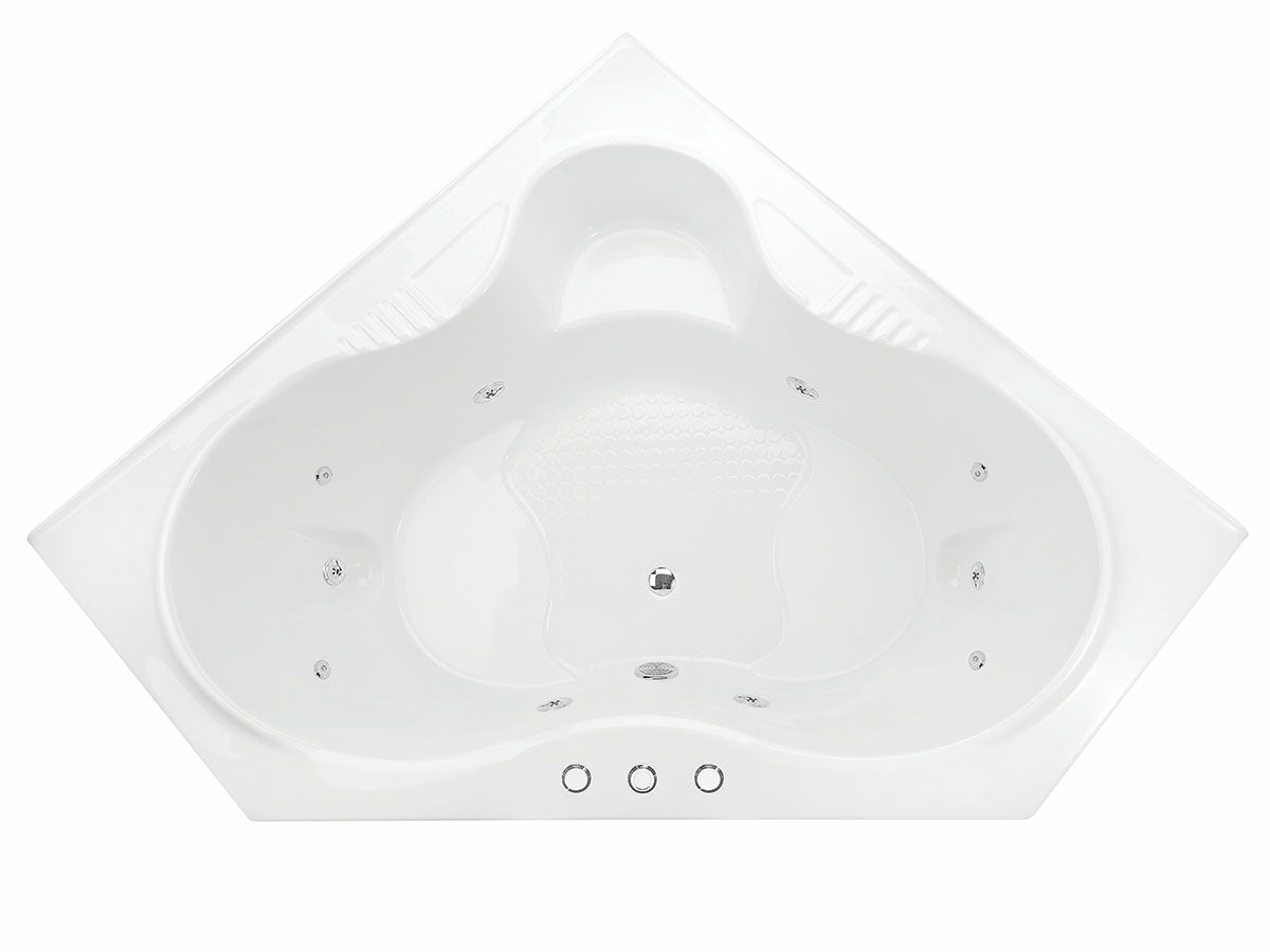 POSH Solus 1500mm Corner White Santai Spa with 10 Chrome Jets and Auto Heat Pump