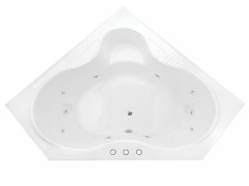 POSH Solus 1500mm Corner White Santai Spa with 10 Chrome Jets and Auto Heat Pump