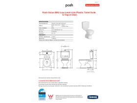 Specification Sheet - Posh Solus MK2 Low Level Link Plastic Tank Concealed Pan Toilet Suite S Trap White (4 Star)