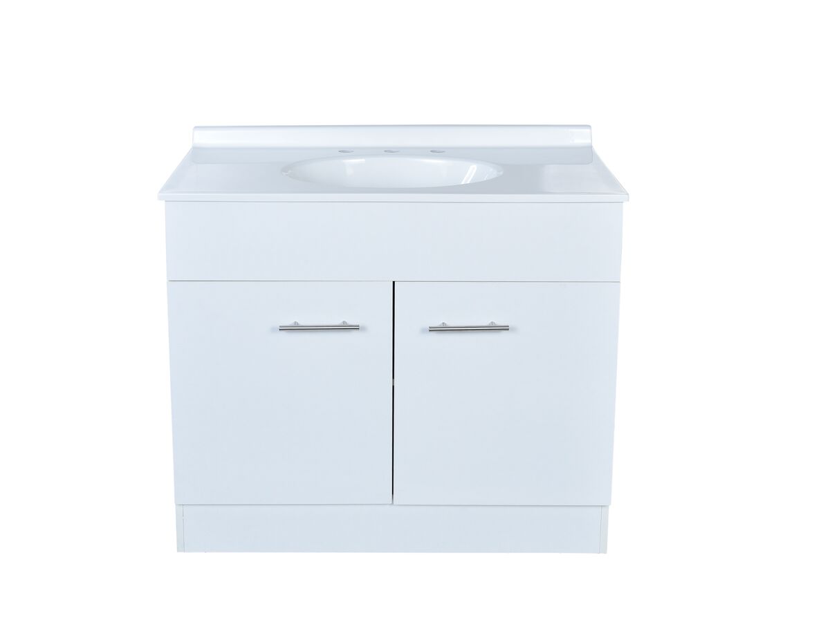 Base 2 Door Vanity Unit with Kick 3 Tapholes 910mm White