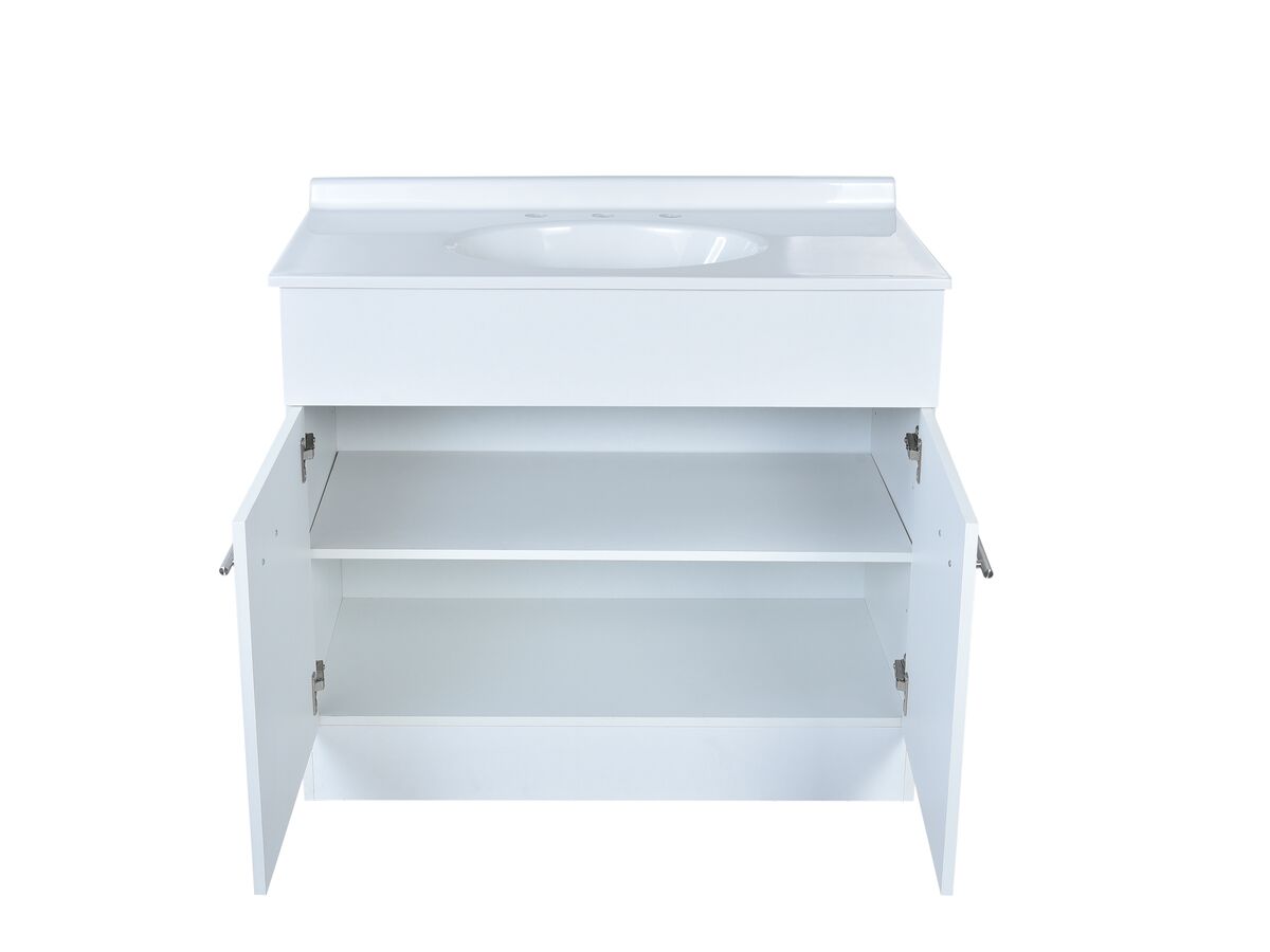 Base 2 Door Vanity Unit with Kick 3 Tapholes 910mm White