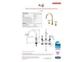 Specification Sheet - Milli Voir Hob Kitchen / Spa Set Cross Handle Brass Gold (4 Star)