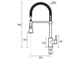 Technical Drawing - Nobili Live Pull Down Spray Sink Mixer Chrome (4 Star) Lead Free
