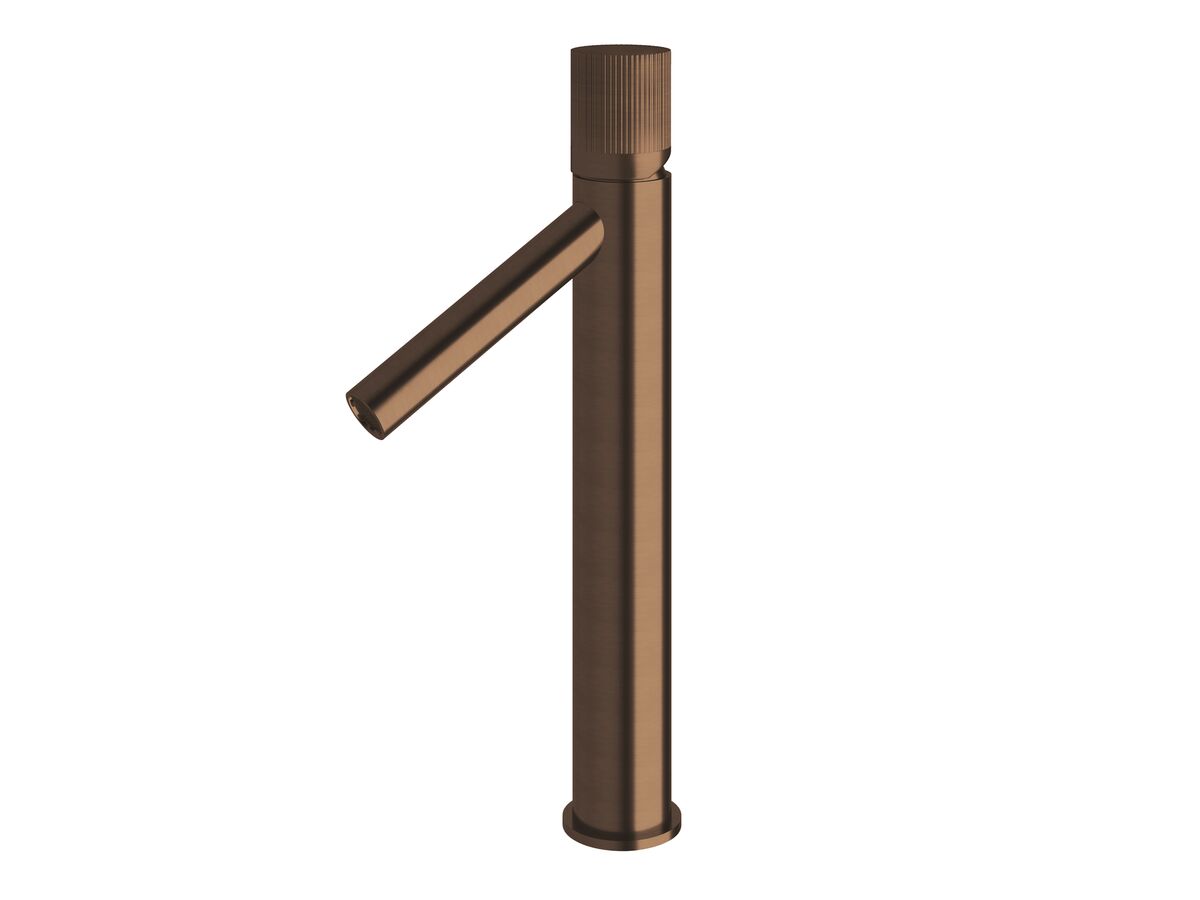 Milli Pure Extended Basin Mixer Tap with Linear Textured Handle PVD Brushed Bronze (6 Star)