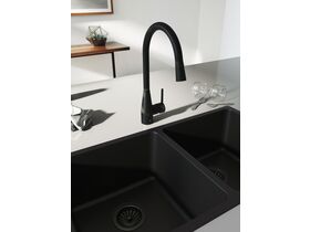 Memo Hugo Double Bowl Sink No Taphole Granite Black