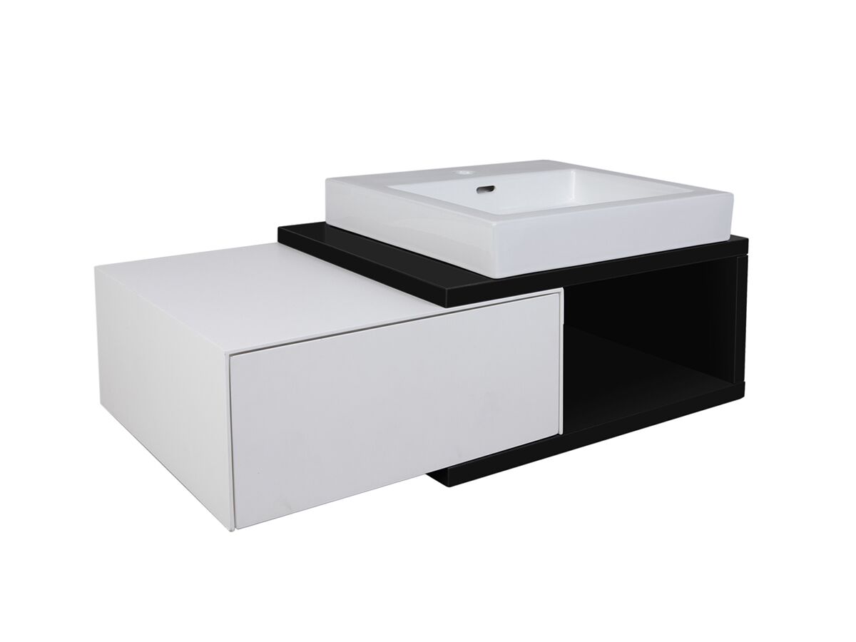 Mizu Bloc Wall Hung Vanity Unit No Basin 900mm Black/ White