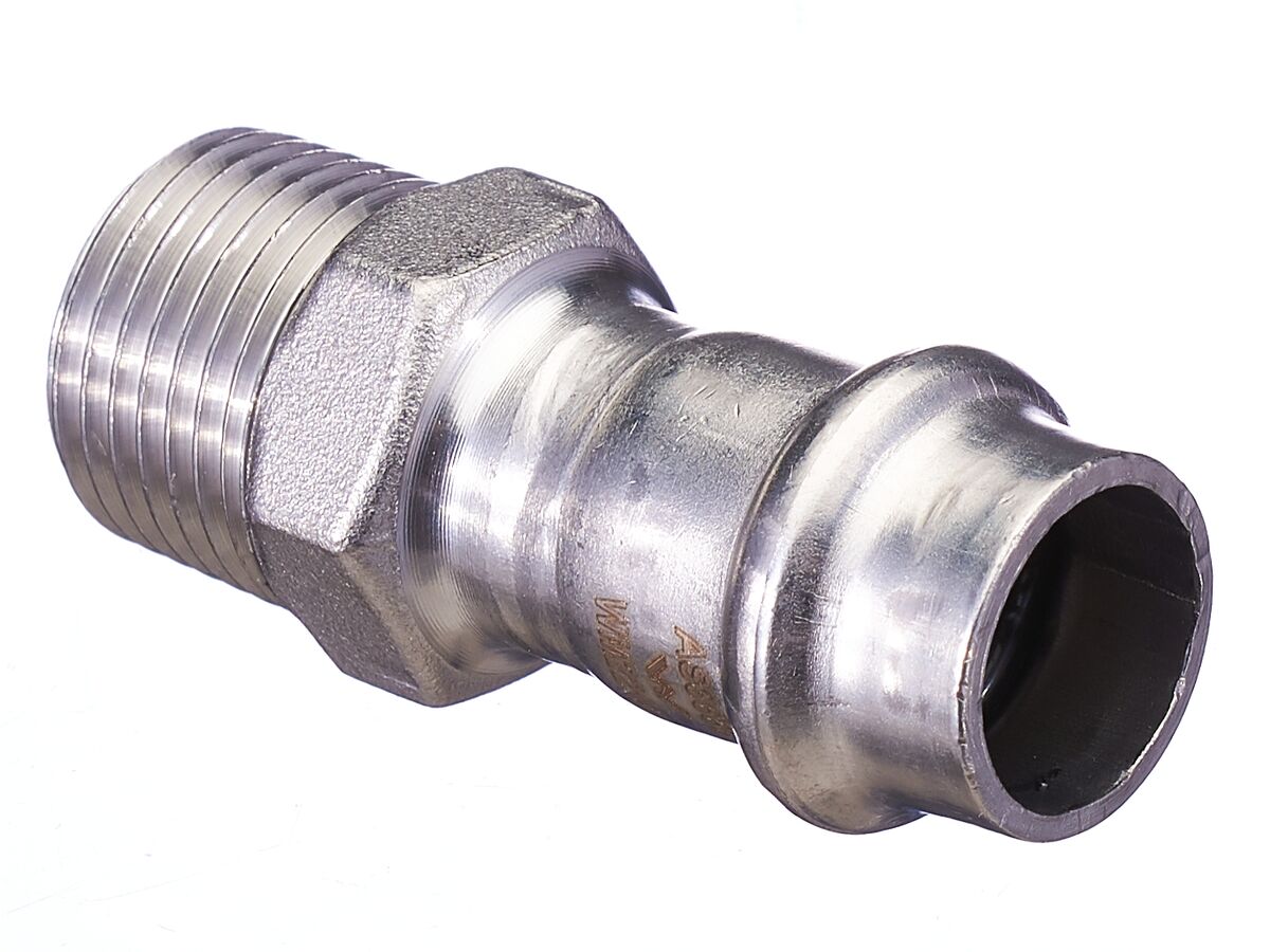 >B< Press Stainless Steel Male Straight Connector 15mm x 1/2""