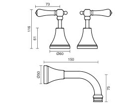 Kado Era Wall Basin Set 150mm Lever Porcelain Handle