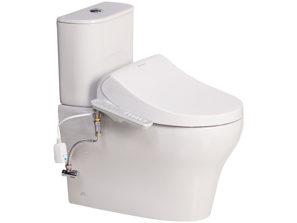 American Standard Cygnet Round Hygiene Rim Close Coupled Back to Wall Back Inlet Toilet Suite with SpaLet E-Bidet Seat White (4 Star)