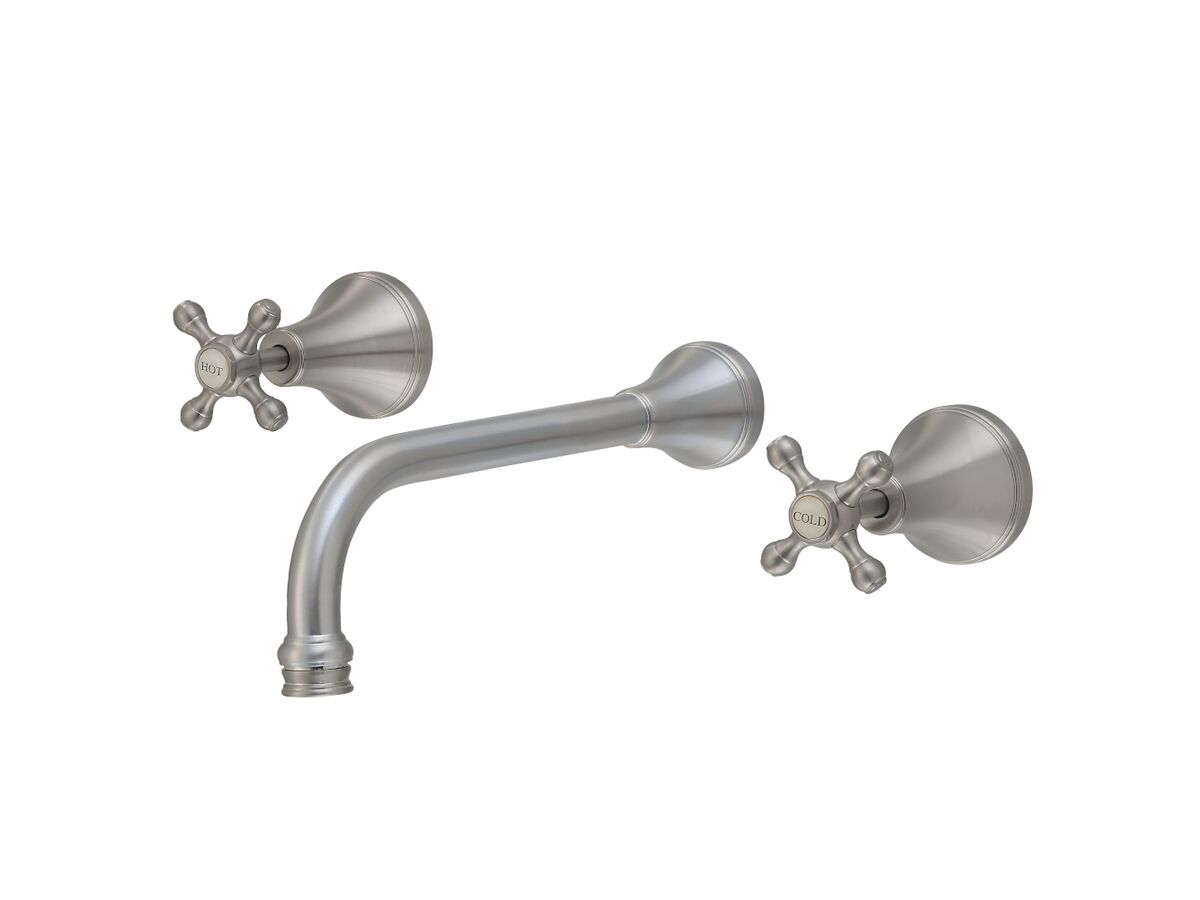 Kado Era Wall Bath Set 250mm Cross Handles Brushed Nickel