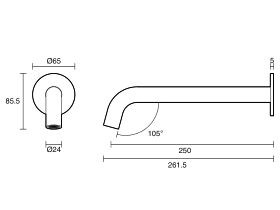 Mizu Drift Wall Basin/Bath Outlet Curve Spout 250 (6 Star)