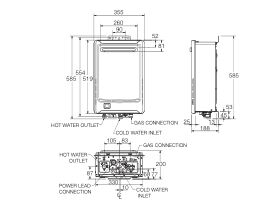 Rheem 26L CF Hot Water Unit Tech Drawings