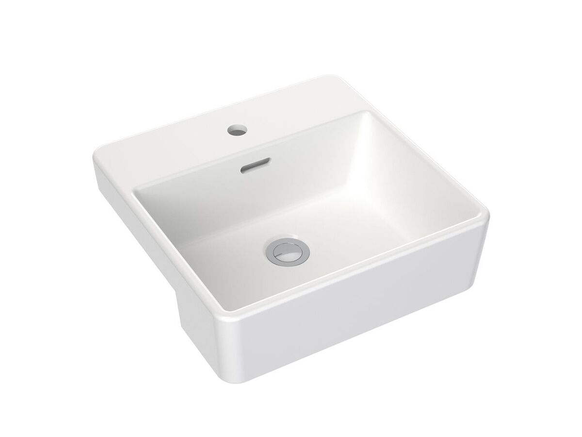 Clark Square Semi Recessed Basin with Overflow 1 Taphole 400mm White