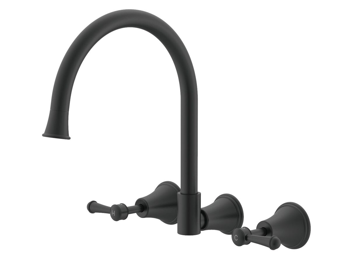 Posh Canterbury Wall Gooseneck Sink Set Lever Handles Matte Black (4 Star)