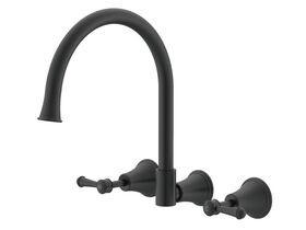 Posh Canterbury Wall Gooseneck Sink Set Lever Handles Matte Black (4 Star)