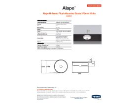 Specification Sheet - Alape Unisono Flush Mounted Basin 375mm White