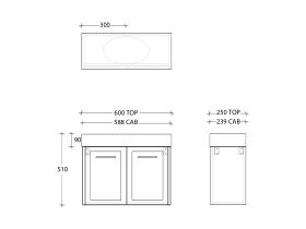 Kado Lux Petite Vanity Unit Wall Hung 600 Centre Bowl Statement Top (Basin Included)