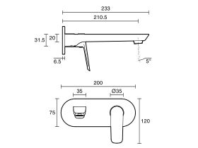 Mizu Bliss Wall Basin Mixer Tap Set 200mm (4 Star)