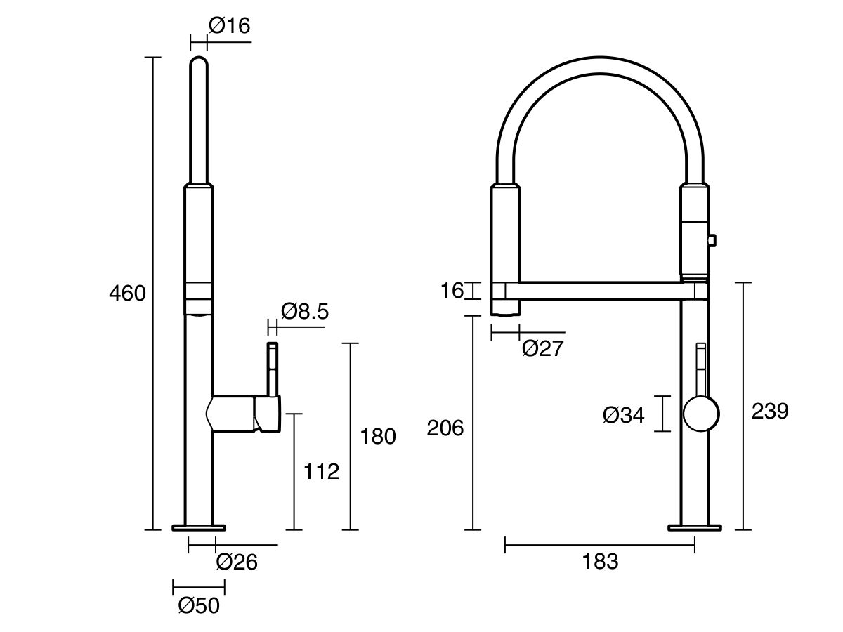 Nobili Move Pull Down Sink Mixer Brushed Nickel with Black Hose (6 Star