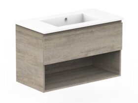 Posh Domaine Open Shelf All-Drawer 900mm Wall Hung Vanity Cast Marble Top Centre Basin