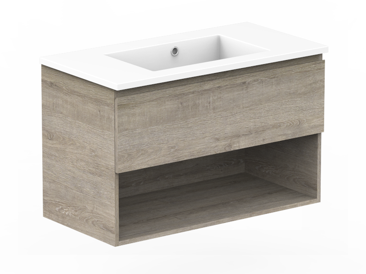 Posh Domaine Open Shelf AllDrawer 900mm Wall Hung Vanity Cast Marble