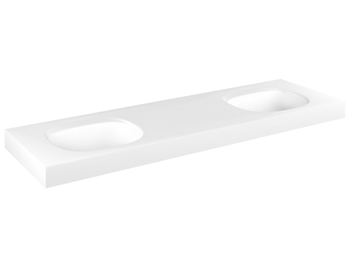 Kado Lussi 1500mm Double Bowl Rear Shelf Wall Basin with Overflow Matte White Solid Surface