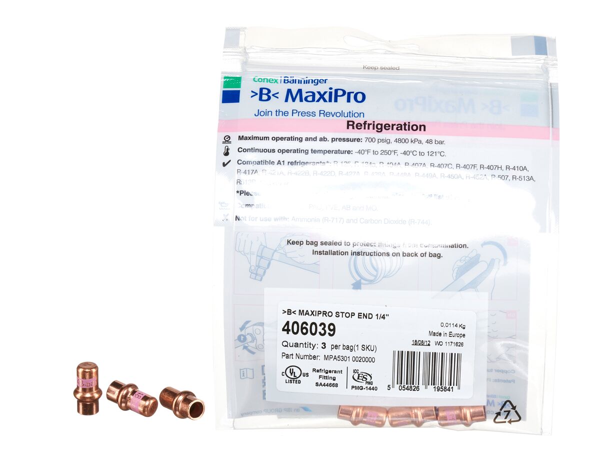 >B< Maxipro Stop End 1/4" Bag of 3"