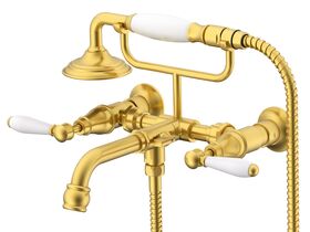 Milli Voir Wall Mounted Telephone Bath Set Lever Porcelain Handles Brushed Gold (3 Star)