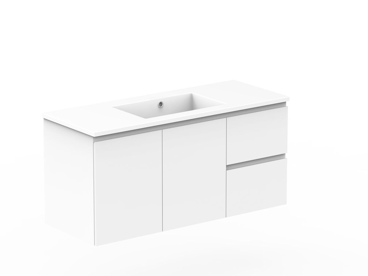 Posh Domaine Conventional 1200mm Single Bowl Wall Hung Vanity Cast Marble Top Centre Basin