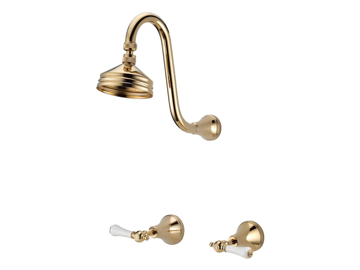 Kado Classic Gooseneck Shower Set Lever Porcelain Brass Gold (3 Star)