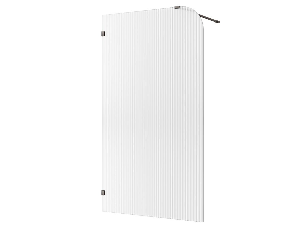 Hero - Kado Lux Frameless Curved Left Fluted Panel with Wall Clips 1200mm Brushed Metal