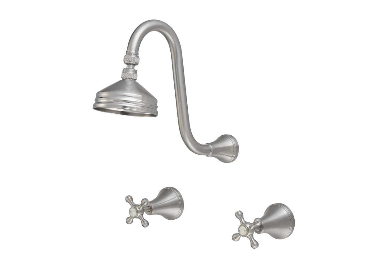 Kado Era Gooseneck Shower Set Cross Handles Brushed Nickel (3 Star
