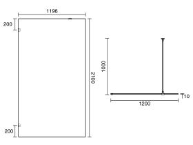 Technical Drawing - Kado Lux Frameless Rectangular Panel with Wall Clips Clear Glass 1200mm