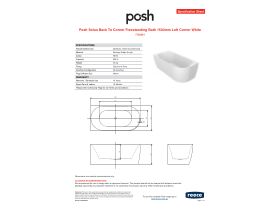 Specification Sheet - Posh Solus Back To Corner Freestanding Bath 1500mm Left Corner White