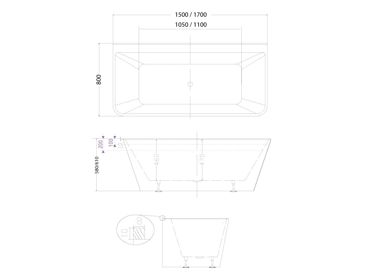 Aria Freestanding Back to Wall Bath 1500mm