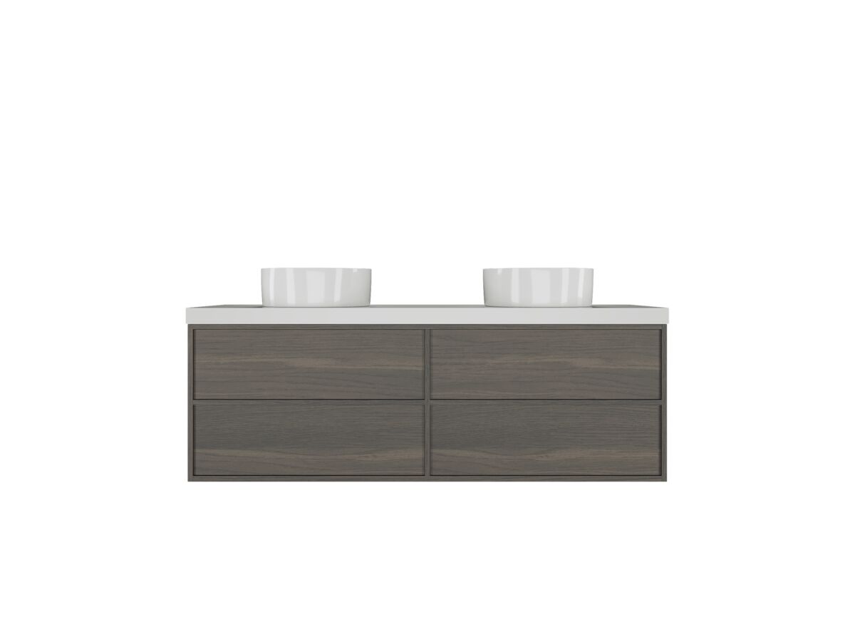 Kado Aspect Wall Hung Vanity Unit 1500mm Double Bowl 4 Drawer Corian 50mm Top