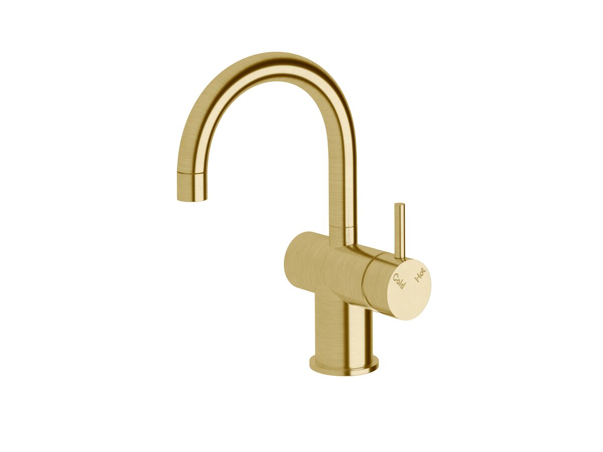 Scala Basin / Sink Mixer Tap Small Curved Spout Right Hand LUX PVD Brushed Pure Gold (4 Star)