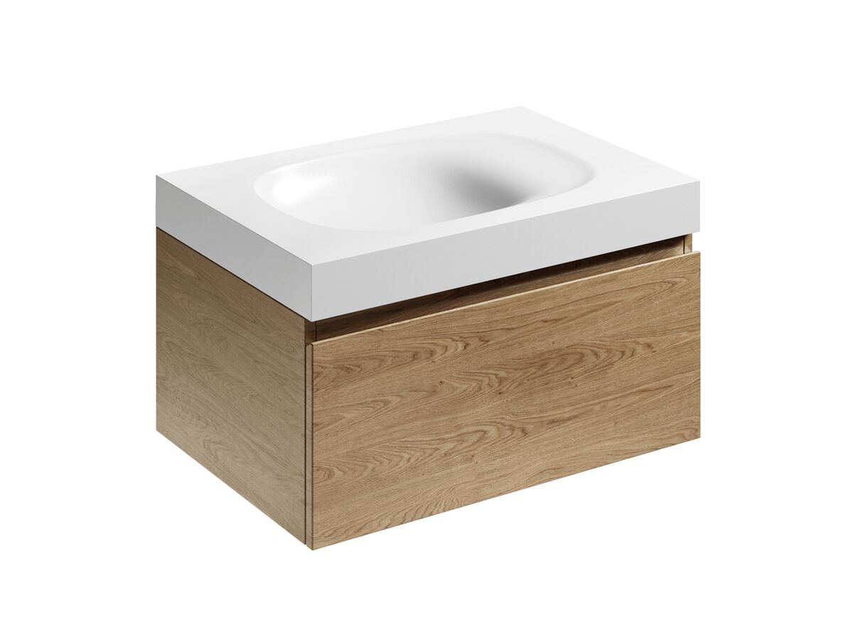 Kado Lussi 700mm Wall Hung Vanity Unit with One Soft Close Drawer Timber Finish