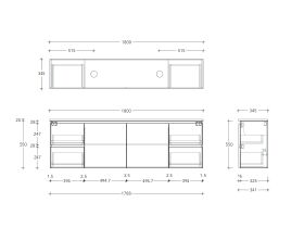 Technical Drawing - Posh Domaine Ensuite 1800mm Wall Hung Vanity Double Basin 20mm Top