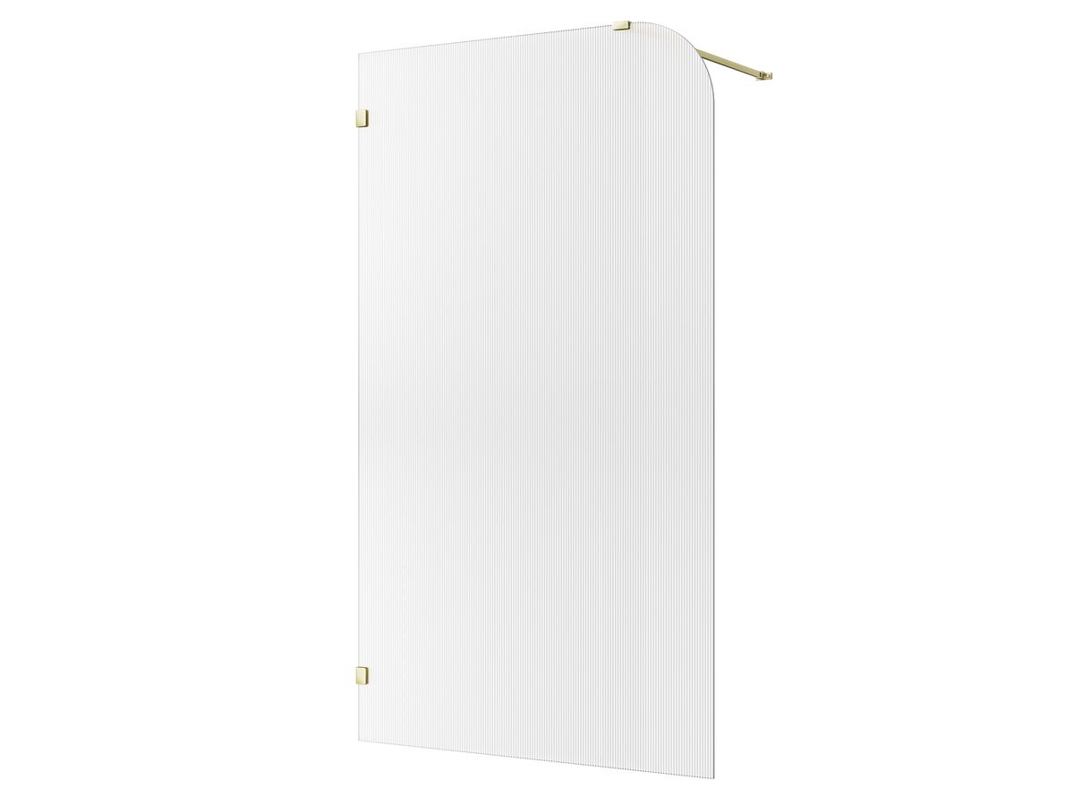 Hero - Kado Lux Frameless Curved Left Fluted Panel with Wall Clips 1200mm Brushed Brass