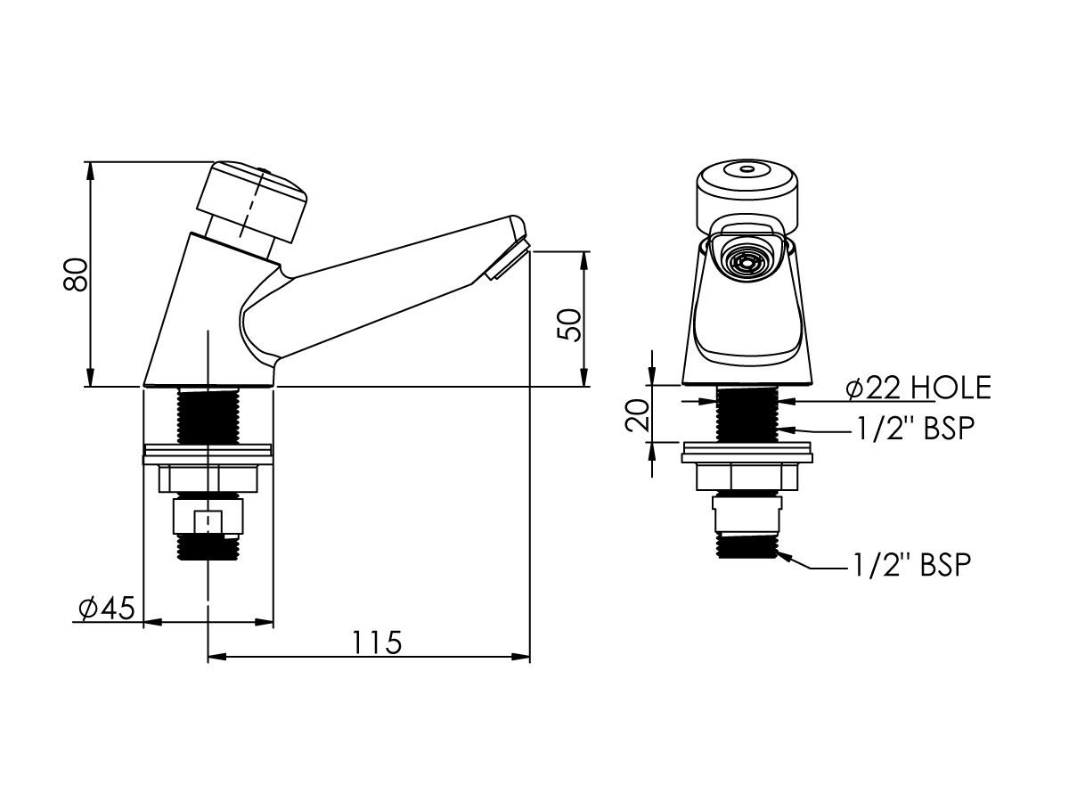 Enware Timed Self Closing Pillar Tap (14 Seconds)