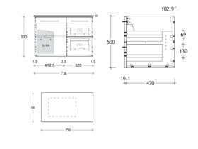 ADP Essence MKII Vanity Unit Wall Hung 1 Door 2 Draws No Basin 750