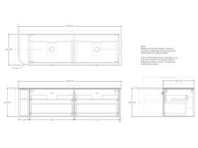 Technical Drawing - Kado Era 12mm Durasein Top Single Curve All Drawer 1650mm Wall Hung Vanity with Double Basin