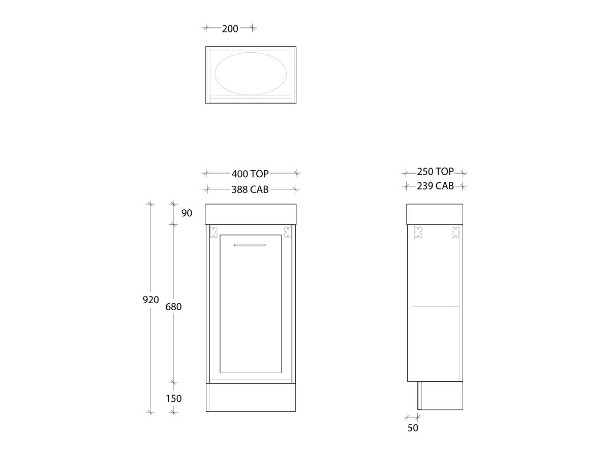 Kado Lux Petite Vanity Unit Floor Mount 400 Centre Bowl Statement Top (Basin Included)