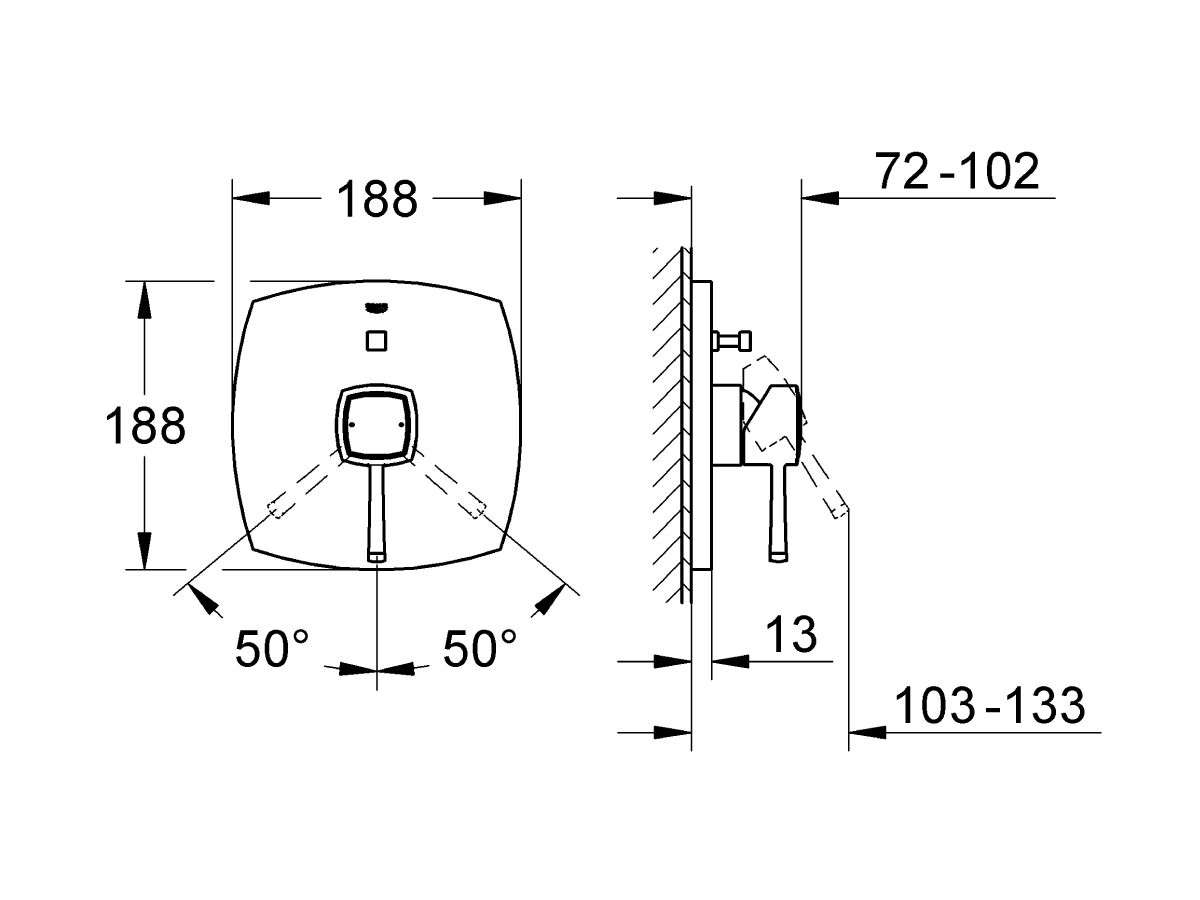 GROHE Grandera Shower / Bath Mixer Tap with Diverter Front of Wall Trim