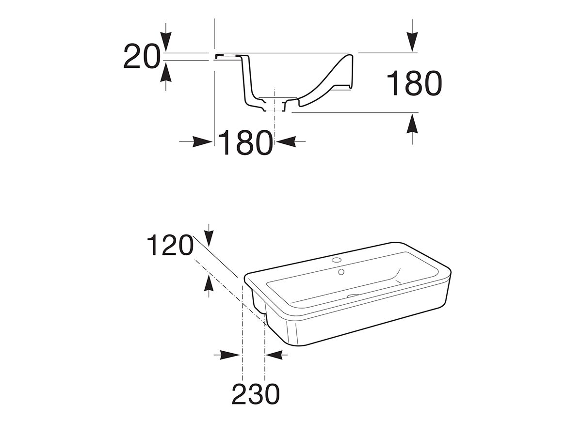 Senso Square Semi Recessed Basin 560 1 Tap Hole White