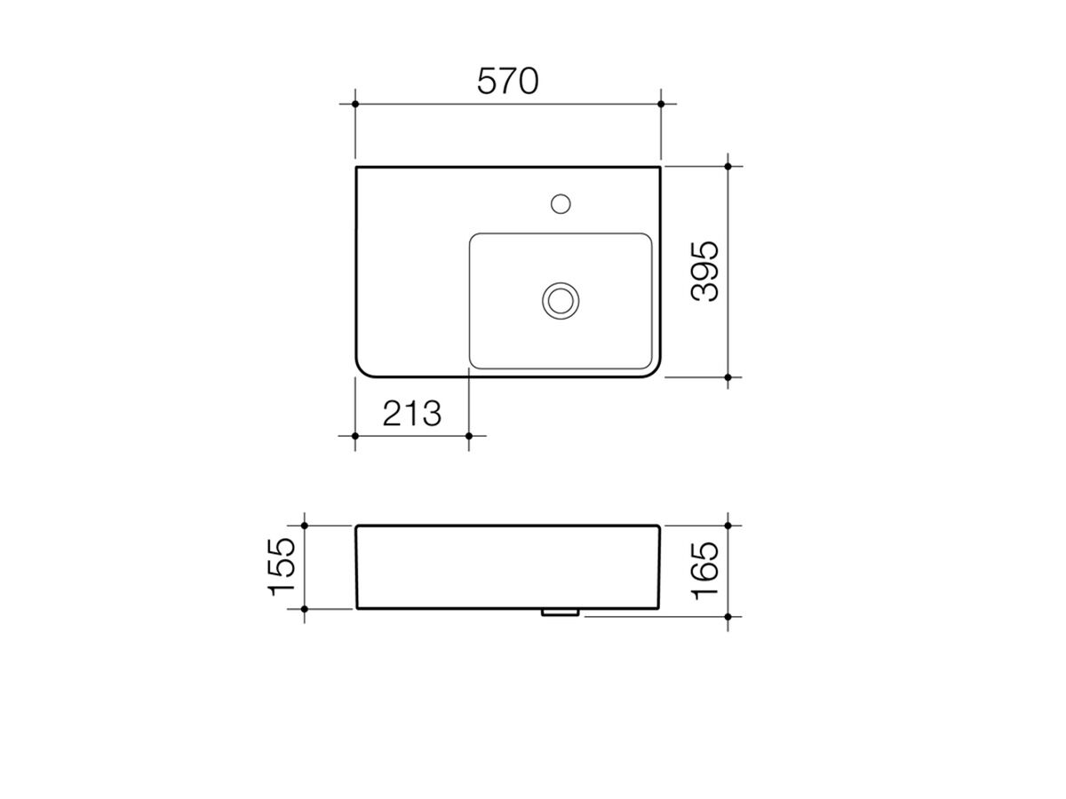 Caroma Cube Wall Basin with Overflow Left Hand Shelf 1 Taphole White