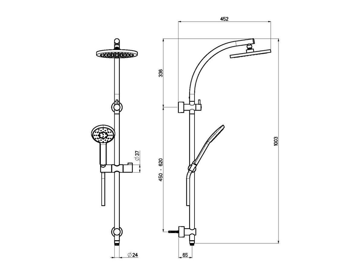 Nikles Pearl Curve Twin Shower with Top Rail Water Inlet 200 Round