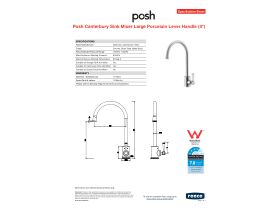 Specification Sheet - Posh Canterbury Sink Mixer Large with Porcelain Lever Handle (4 Star)