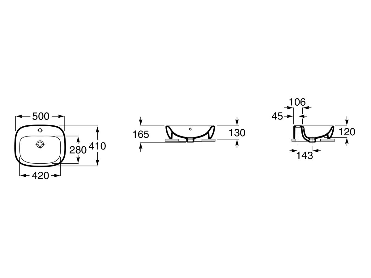 Roca Debba Counter Basin 500mm x 410mm 1 Taphole with Overflow White from Reece
